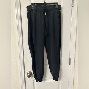 Women’s lulu lemon joggers, worn once, black with velvet stripe down the side